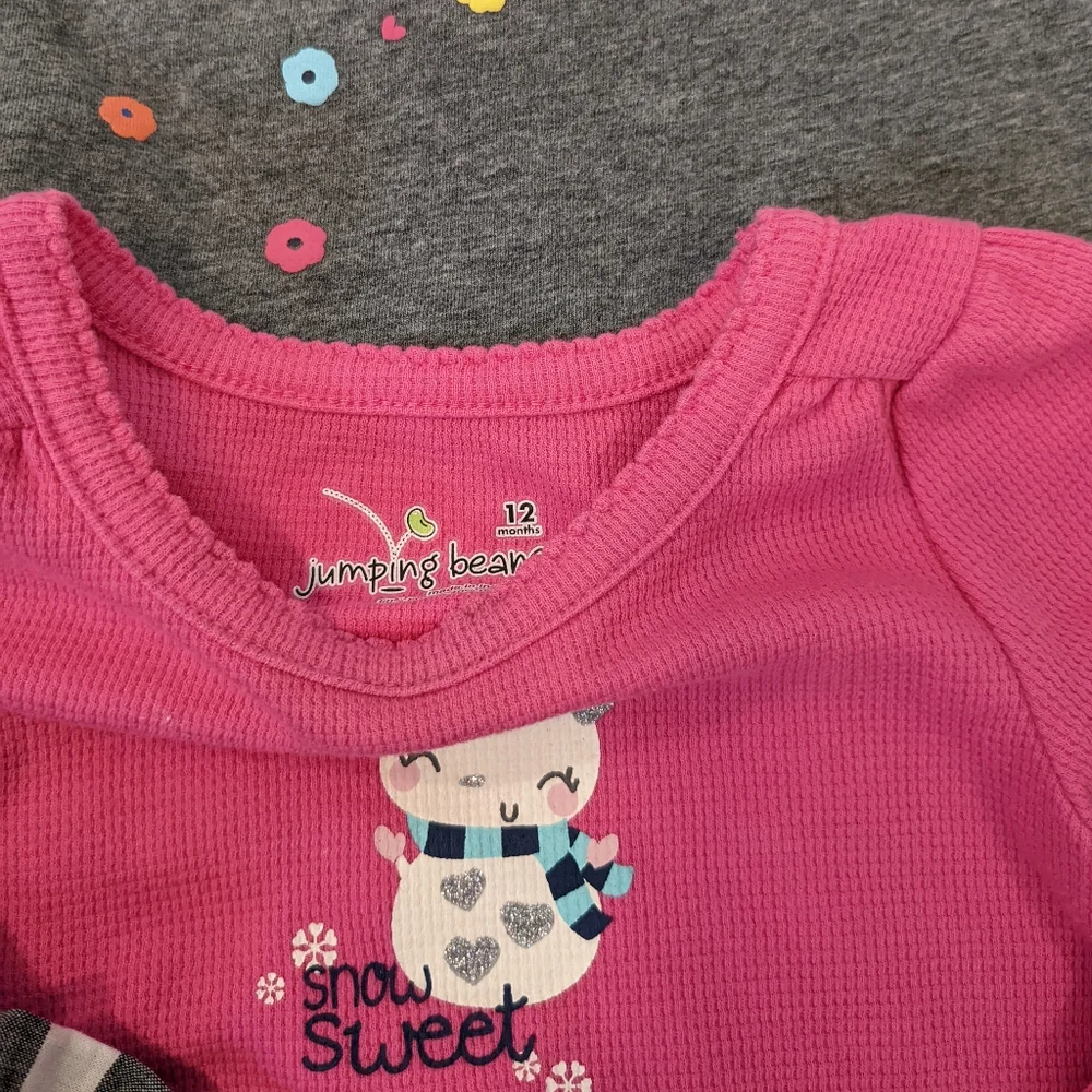Girls size 12 months bundle of shirts pink, gingham, butterfly long sleeve